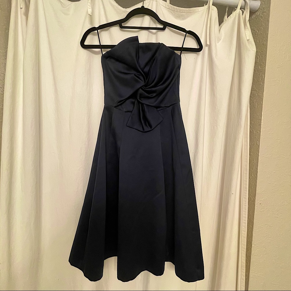H&M navy silk strapless dress